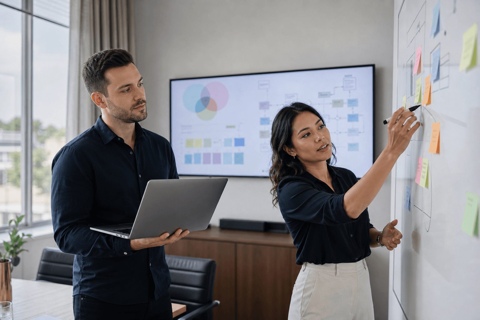 Hero image of marketers mapping overlapping campaign audiences on a whiteboard to diagnose Meta Ads campaign competition.