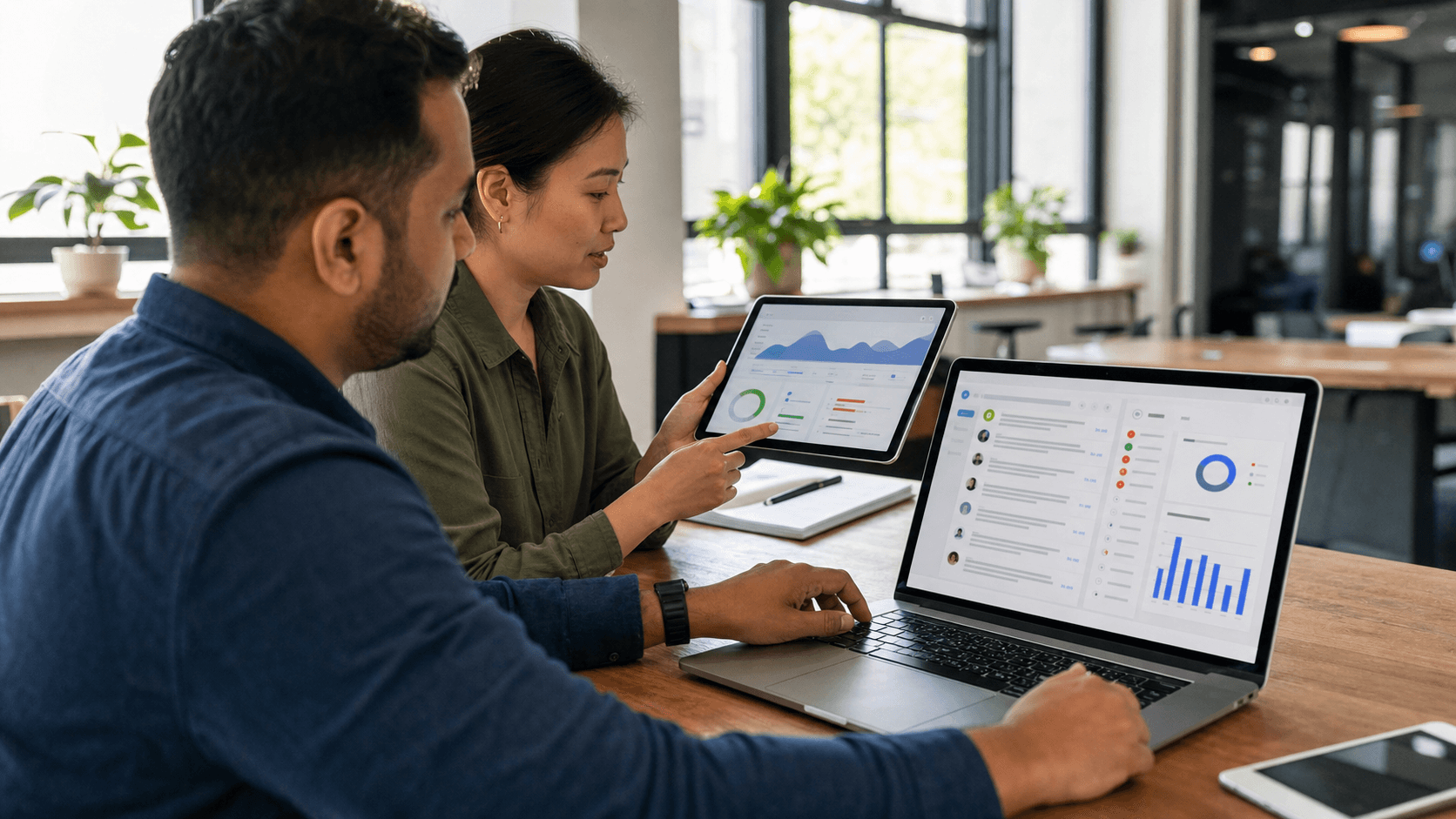 Hero image of two marketers reviewing blurred ad comments and performance signals while diagnosing negative social feedback.