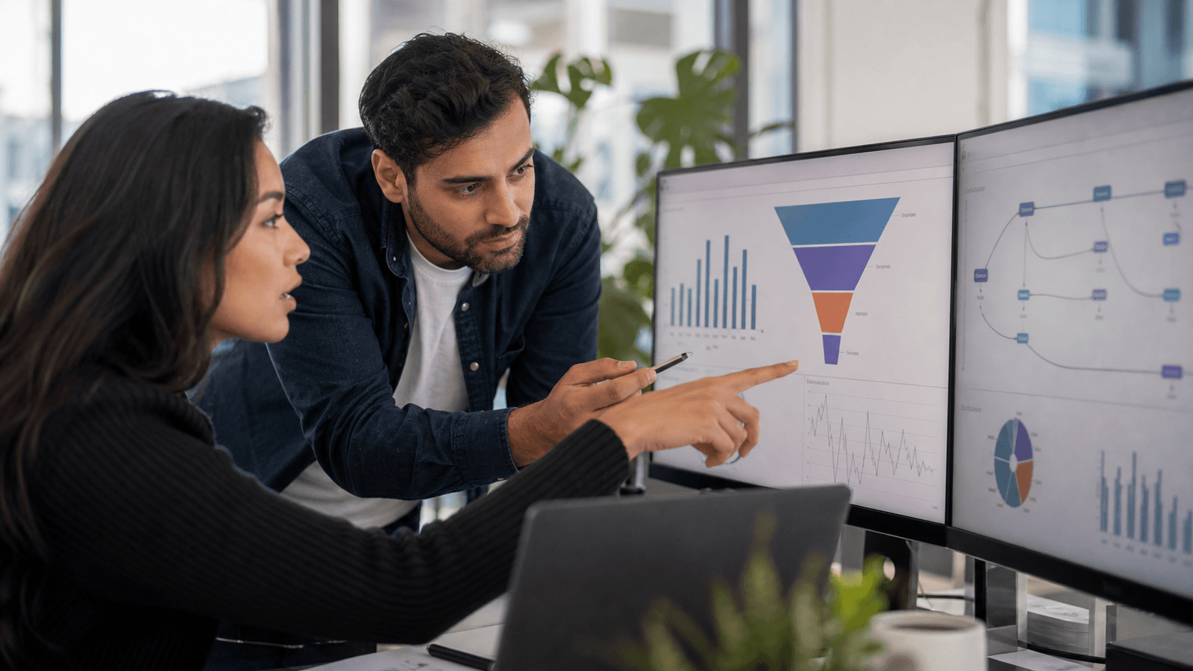 Hero image of marketers reviewing audience size and funnel charts to diagnose Meta Ads retargeting audiences that are too small.