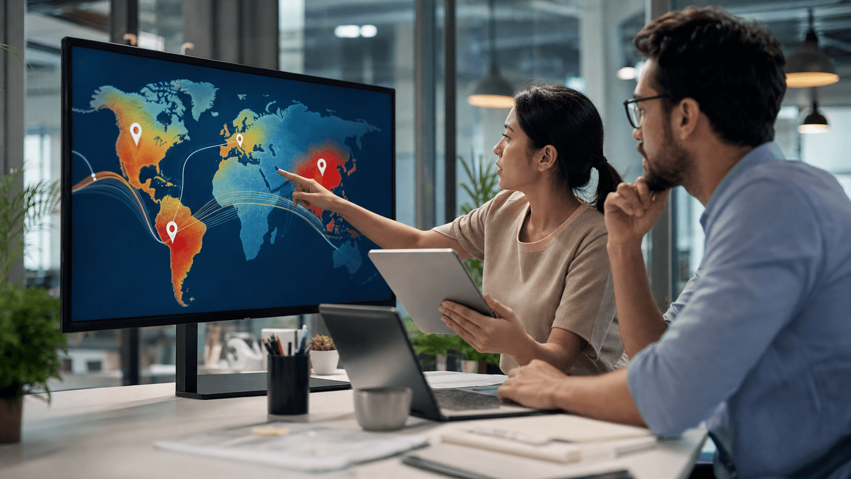 Hero image of marketers reviewing a geographic heat map to diagnose Meta Ads spend in the wrong locations.