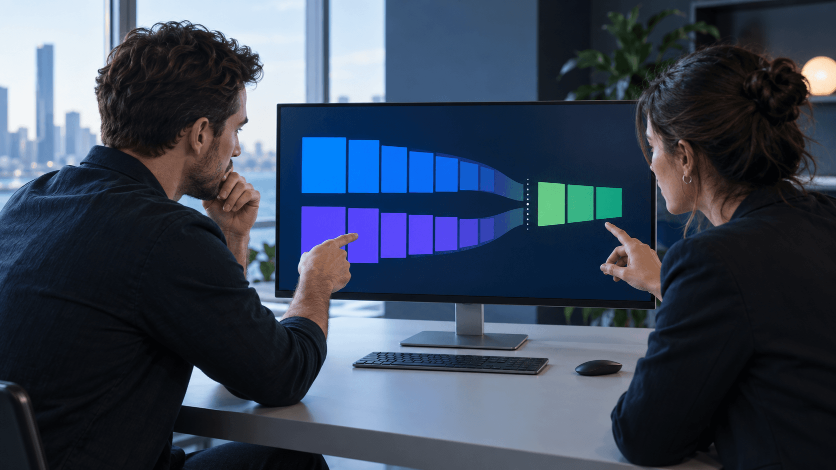 A performance marketer and web analyst comparing abstract advertising click streams with a smaller set of website sessions.