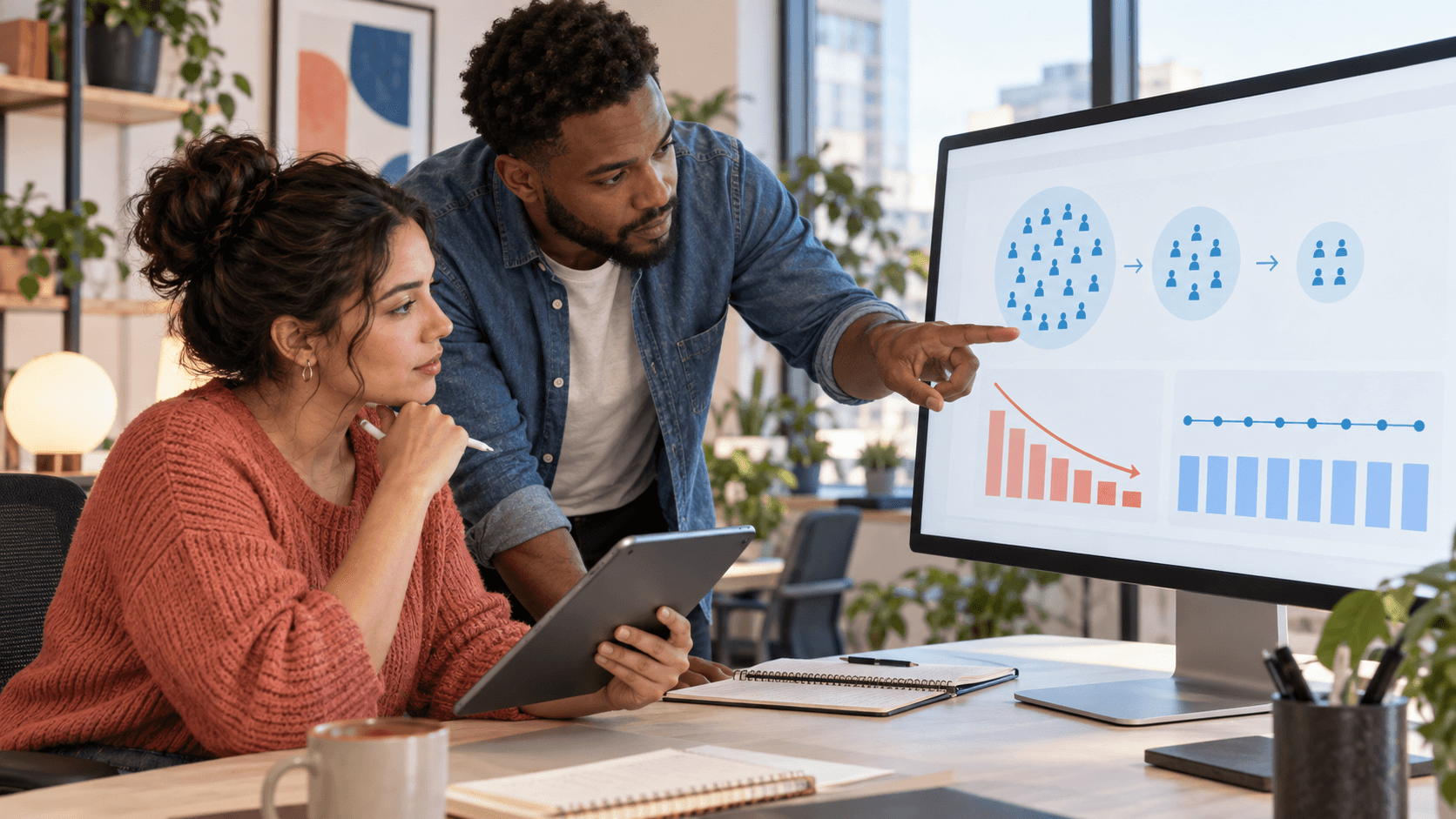 Two performance marketers diagnosing a shrinking audience reach pattern while advertising spend remains stable.