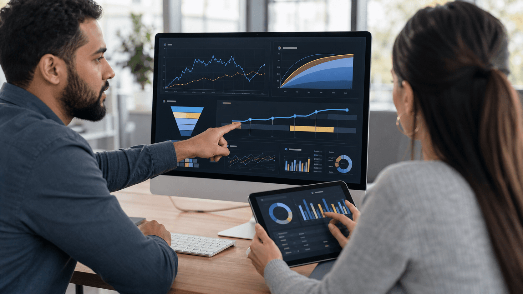 Hero image of marketers reviewing budget ramp and ecommerce performance charts after Meta Ads sales dropped following a spend increase.